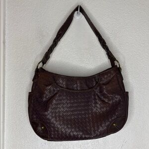 Brown Woven Faux Leather Bag Slouchy Hobo Shoulder Purse Braided Strap Boho